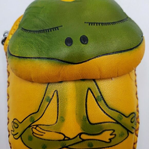 Zen Frog Keychain Wristlet Gift Handmade Leather Wallet Tooled Coin Purse Yoga - Picture 9 of 15